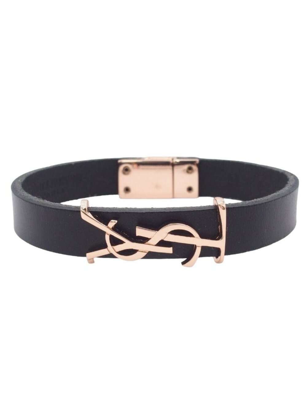 Saint Laurent Opium Bracelet Rose Gold Black Metal Leather M 16.5